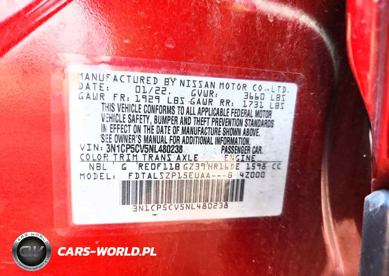 2022 Nissan Kicks Sv VIN:3N1CP5CV5NL480238 - 14