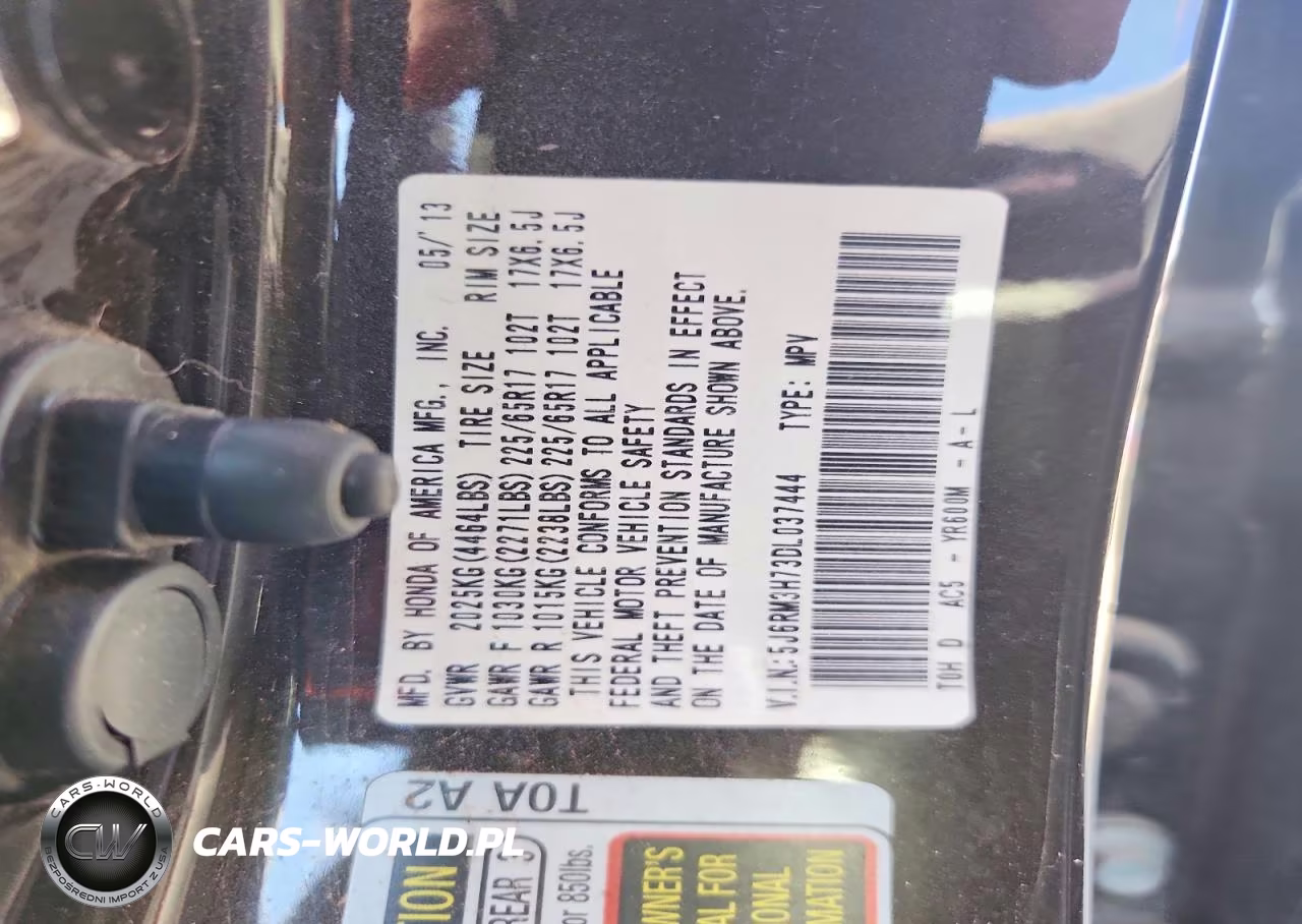 2013 Honda Cr-V Exl VIN:5J6RM3H73DL037444 - 12