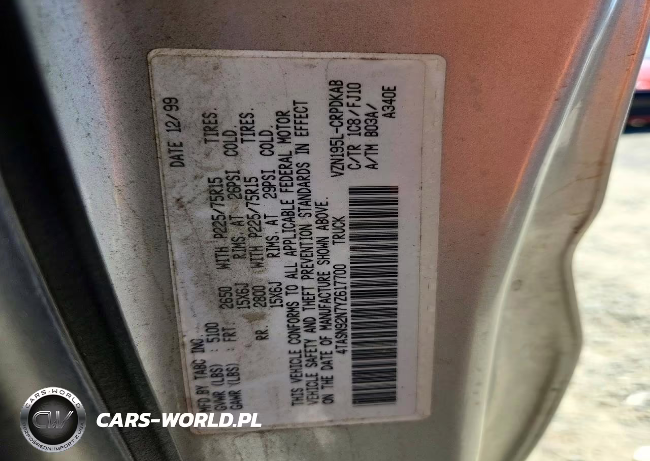 2000 Toyota Tacoma Xtracab Prerunner VIN:4TASN92N7YZ617700 - 12