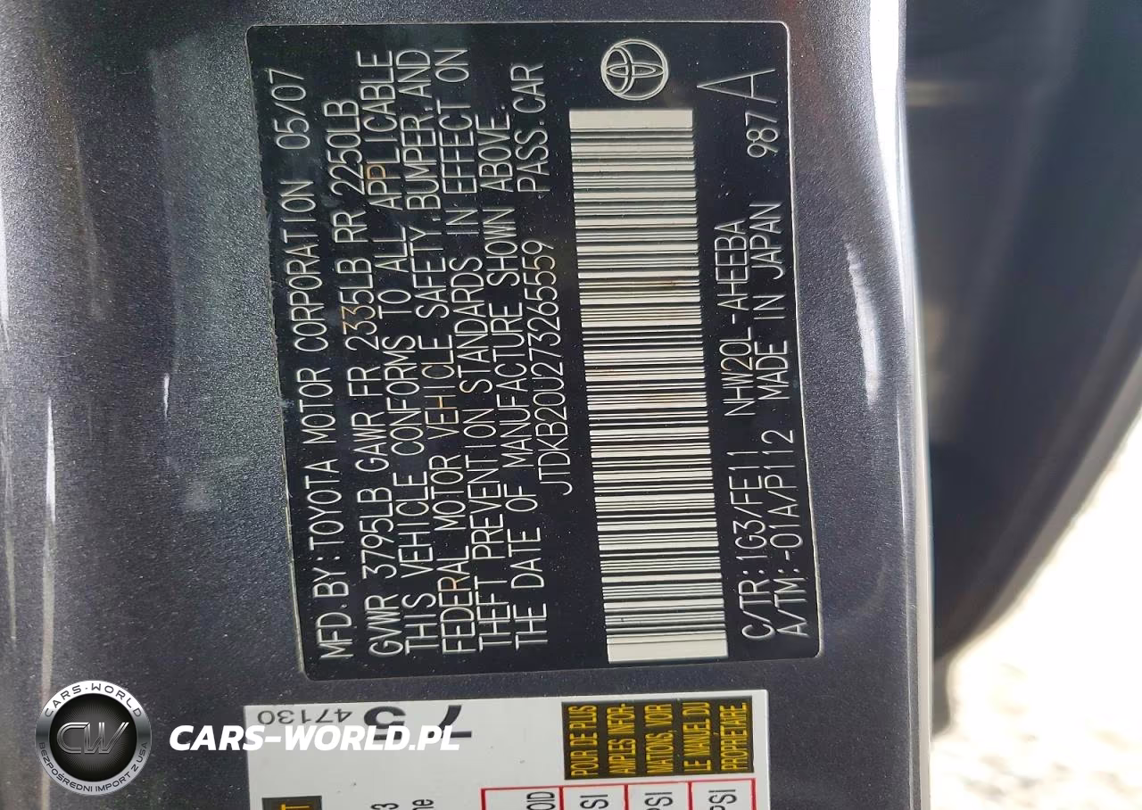 2007 Toyota Prius Base VIN:JTDKB20U273265559 - 12
