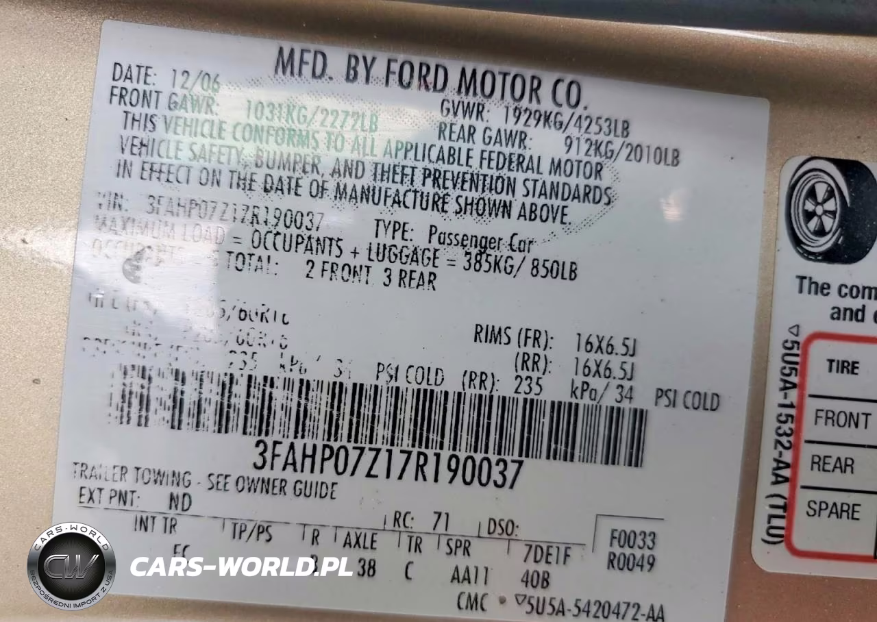 2007 Ford Fusion Se VIN:3FAHP07Z17R190037 - 12