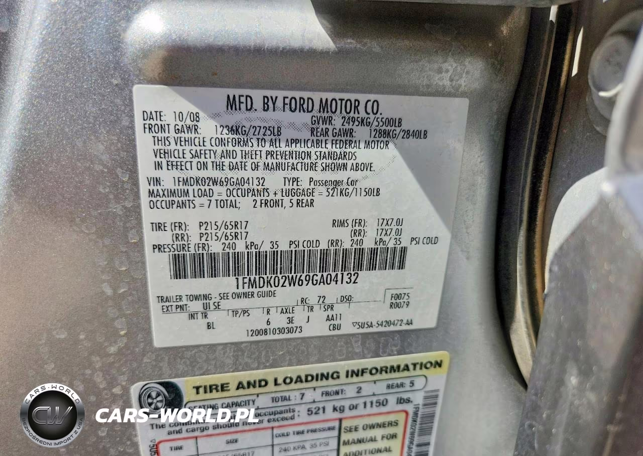 FORD TAURUS X S VIN:1FMDK02W69GA04132 - 13