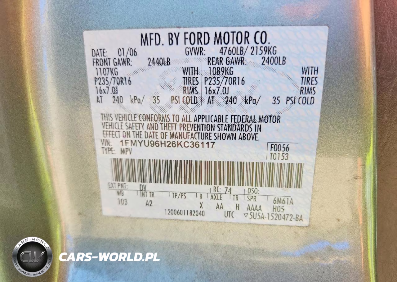 2006 Ford Escape Hev VIN:1FMYU96H26KC36117 - 13