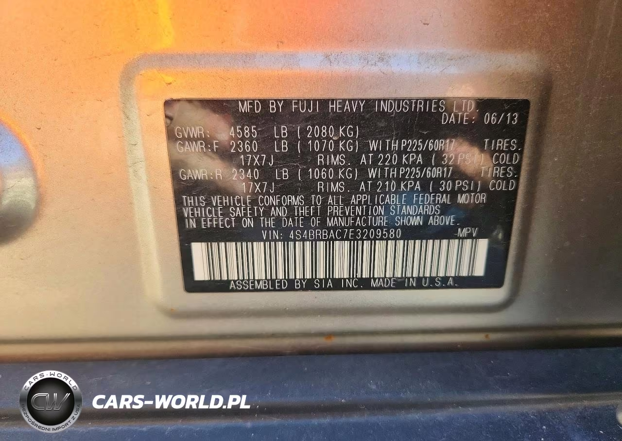 2014 Subaru Outback 2.5I VIN:4S4BRBAC7E3209580 - 13