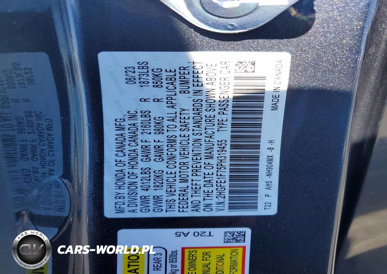 2023 Honda Civic Ex VIN:2HGFE1F75PH319455 - 13