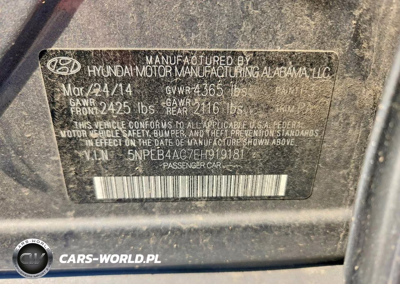 2014 Hyundai Sonata Gls VIN:5NPEB4AC7EH919181 - 12