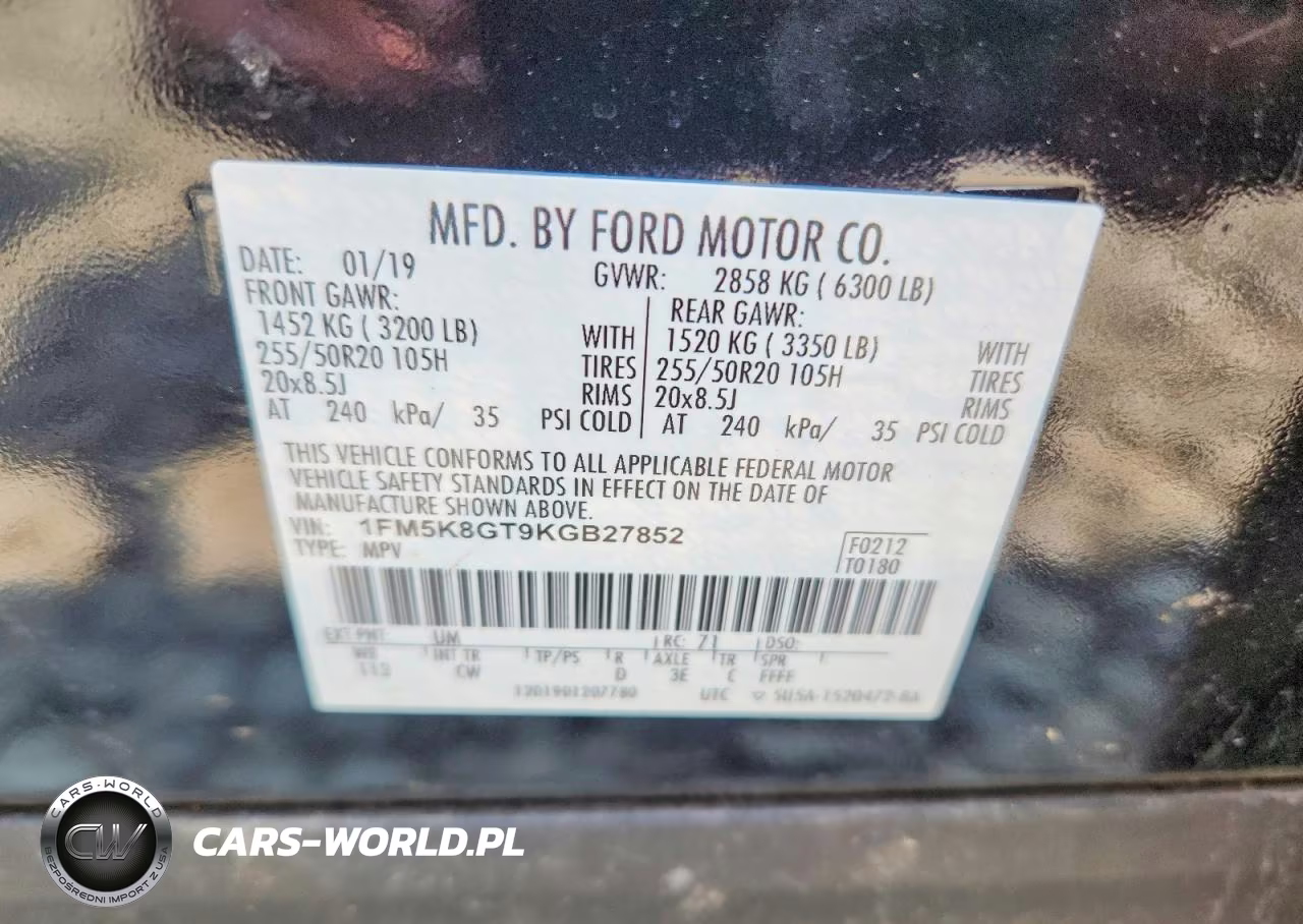 2019 Ford Explorer Sport VIN:1FM5K8GT9KGB27852 - 13