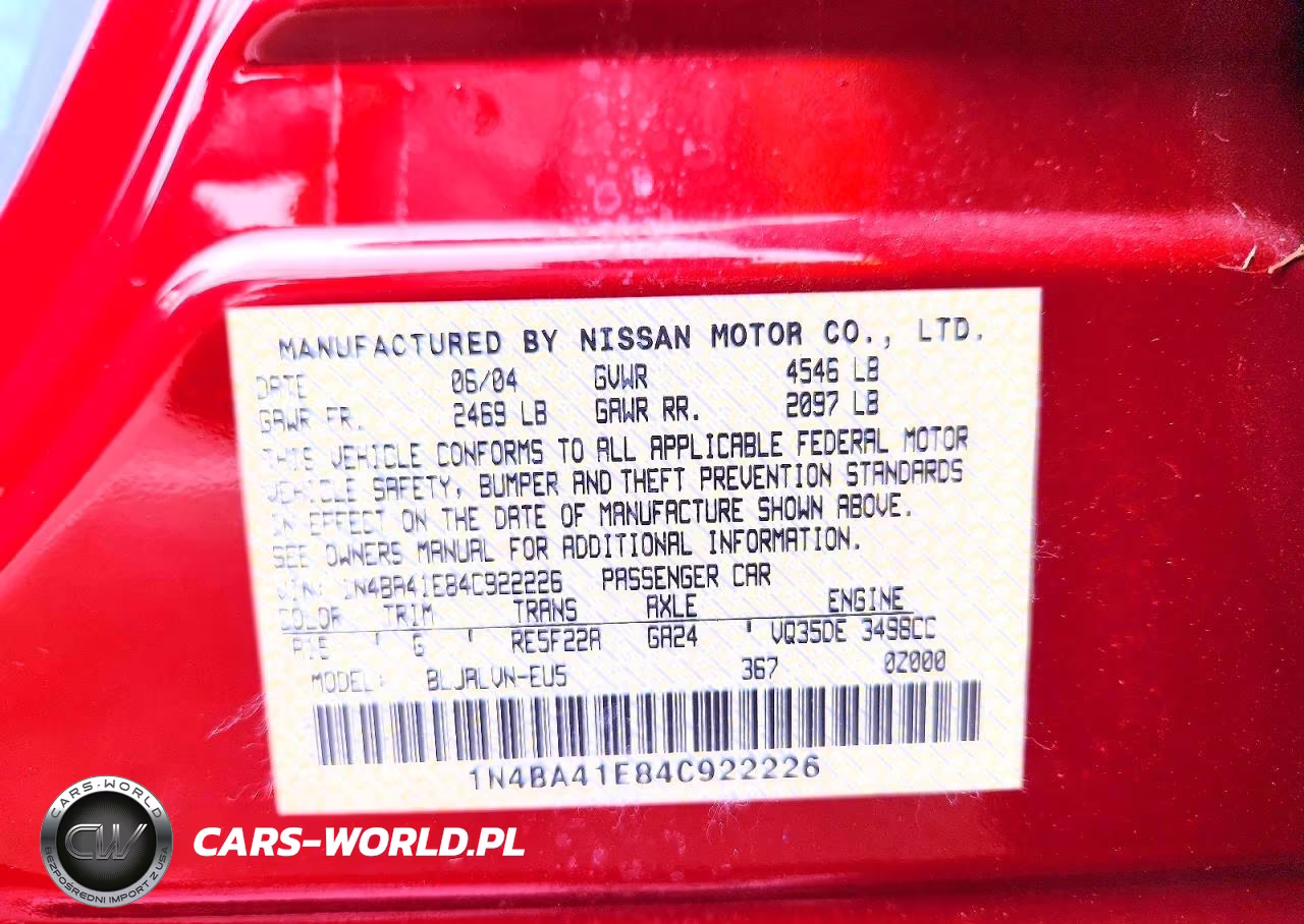 2004 Nissan Maxima 3.5 Se VIN:1N4BA41E84C922226 - 13