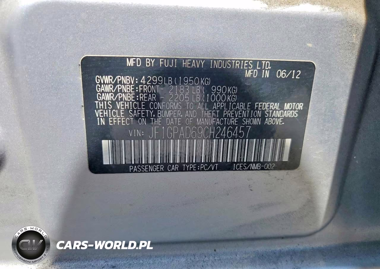 2012 Subaru Impreza 2.5I Sports Wagon VIN:JF1GPAD69CH246457 - 13