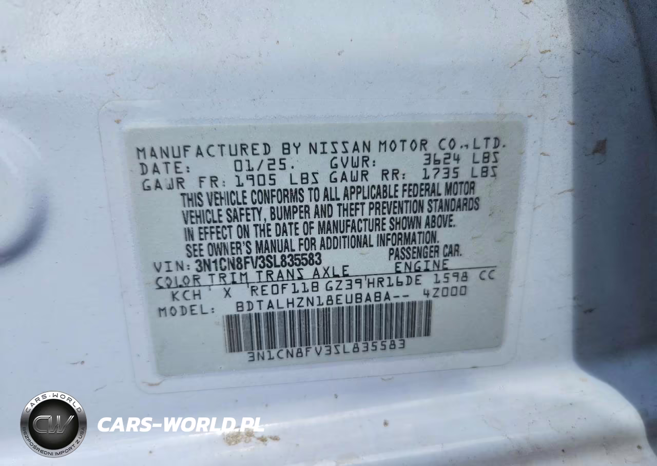 2025 Nissan Versa Sr VIN:3N1CN8FV3SL835583 - 12