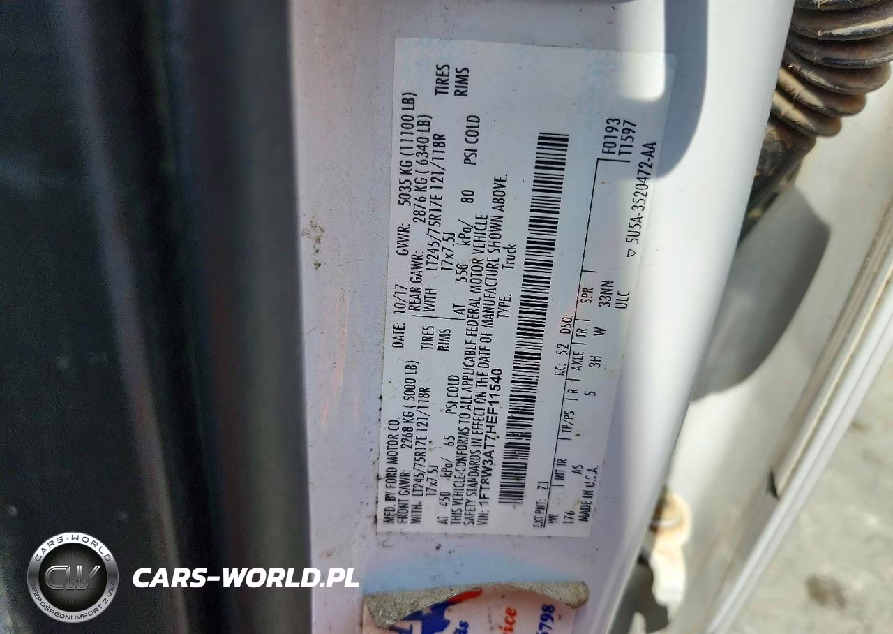 2017 Ford F350 Super Duty VIN:1FT8W3AT7HEF11540 - 12