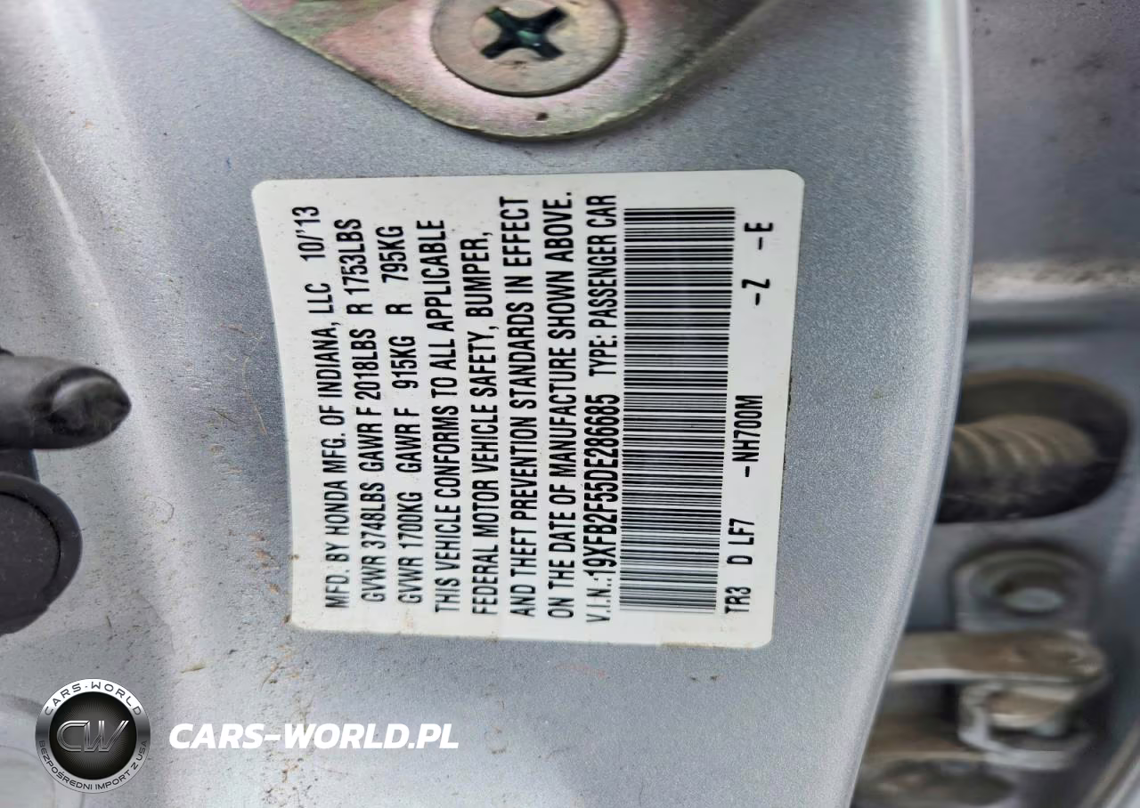 2013 Honda Civic Lx VIN:19XFB2F55DE286685 - 12
