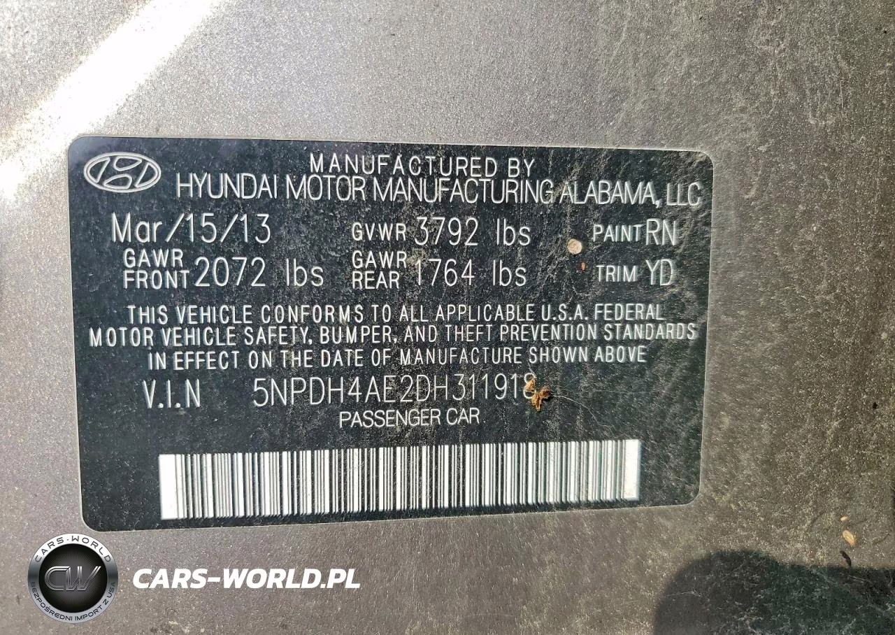 2013 Hyundai Elantra Gls VIN:5NPDH4AE2DH311918 - 12
