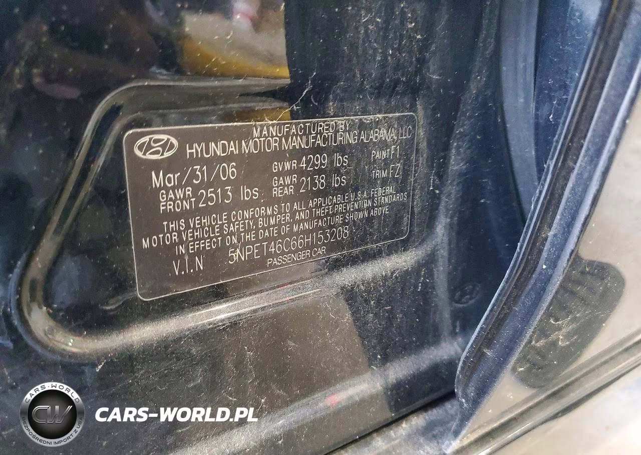 2006 Hyundai Sonata Gl VIN:5NPET46C66H153208 - 12