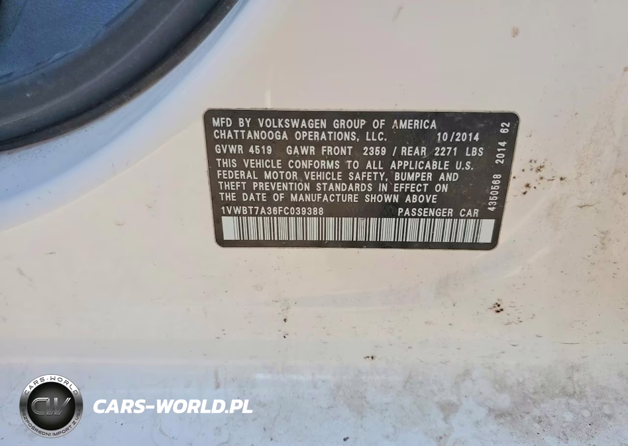 2015 Volkswagen Passat Se VIN:1VWBT7A36FC039388 - 12