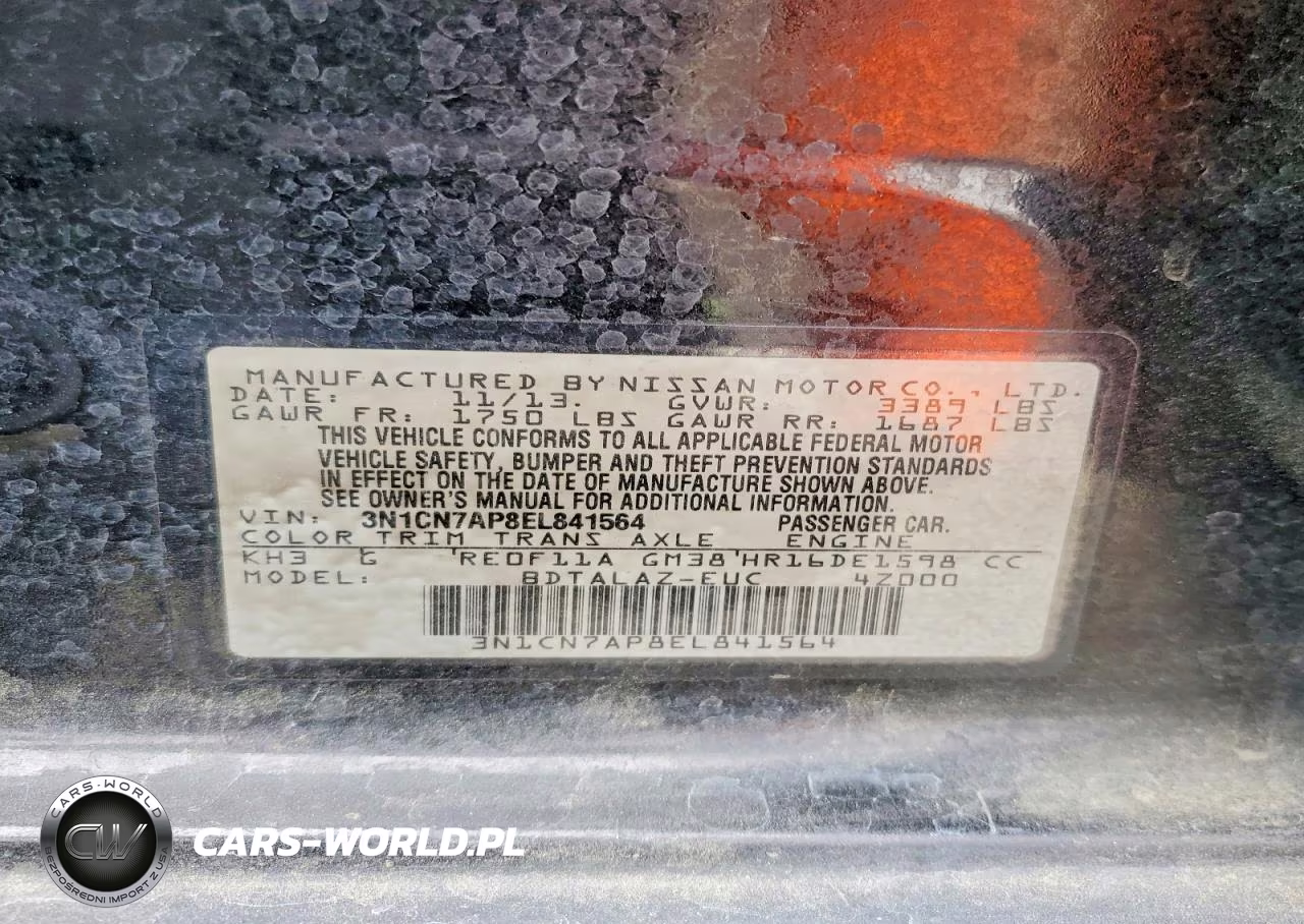 2014 Nissan Versa 1.6 S Plus VIN:3N1CN7AP8EL841564 - 12