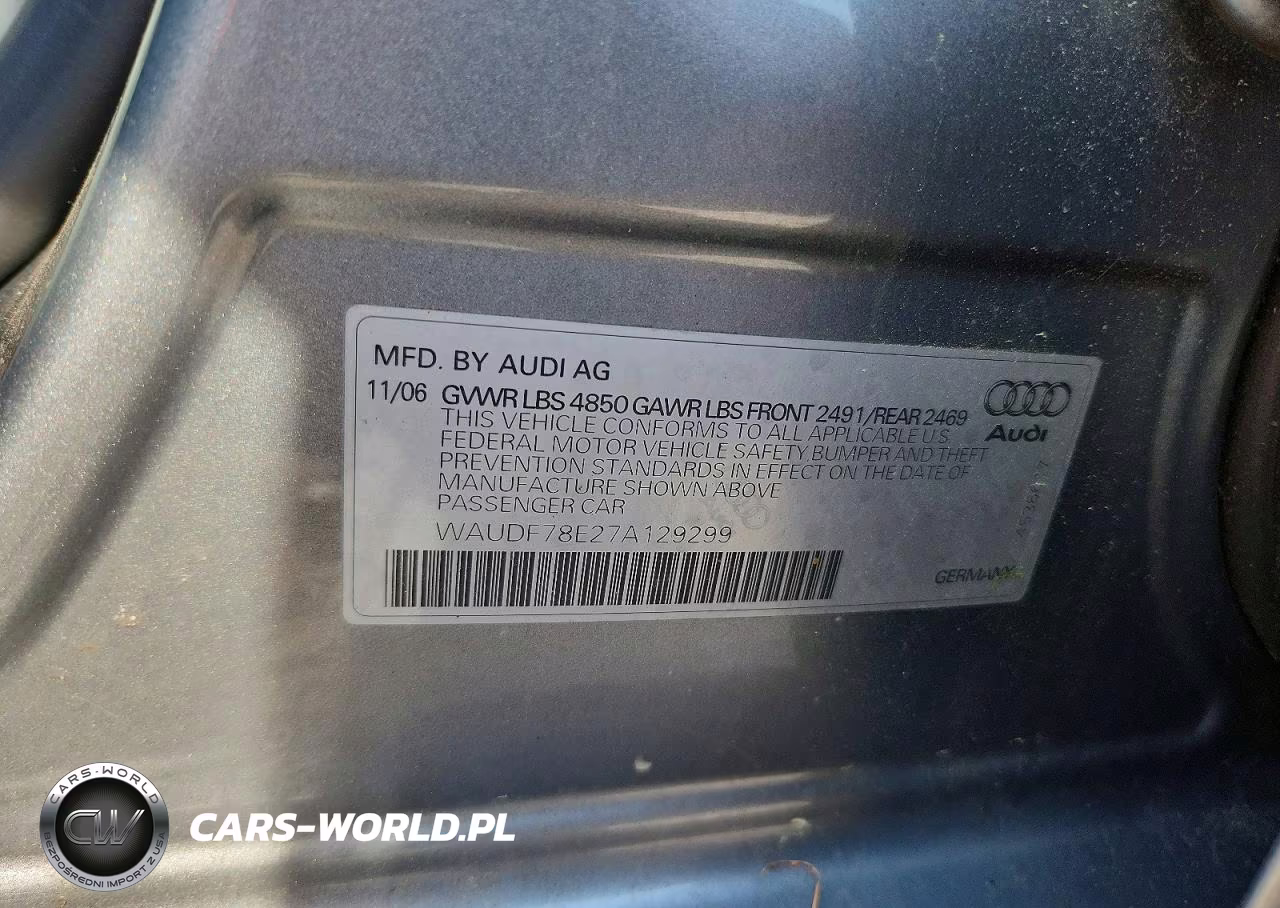 2007 Audi A4 2.0T Quattro VIN:WAUDF78E27A129299 - 12