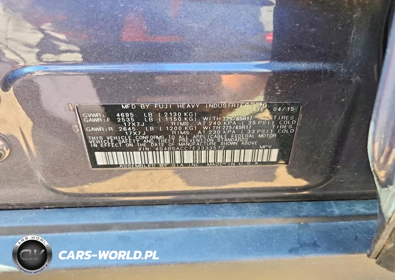 2015 Subaru Outback 2.5I Premium VIN:4S4BSACC7F3333572 - 13