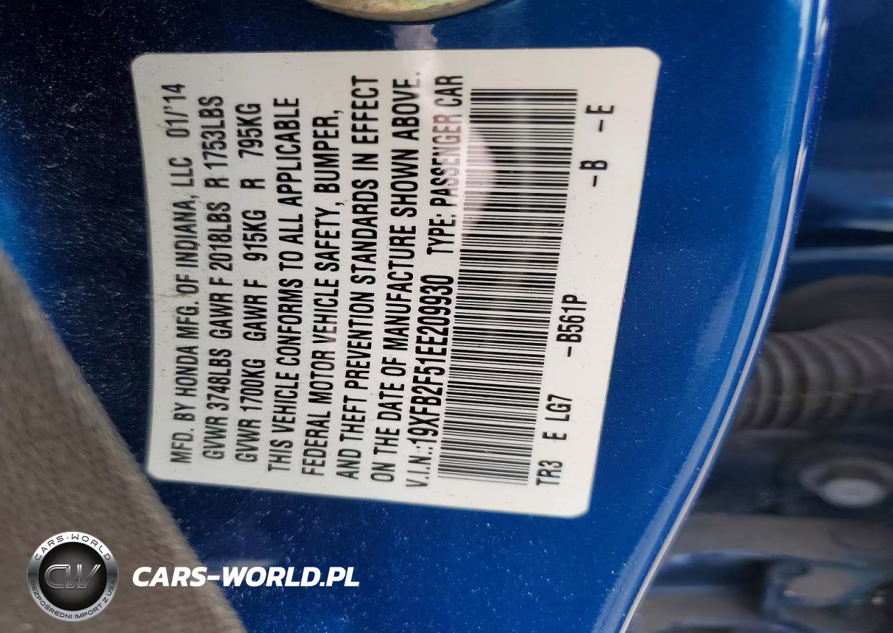 2014 Honda Civic Lx VIN:19XFB2F51EE209930 - 12