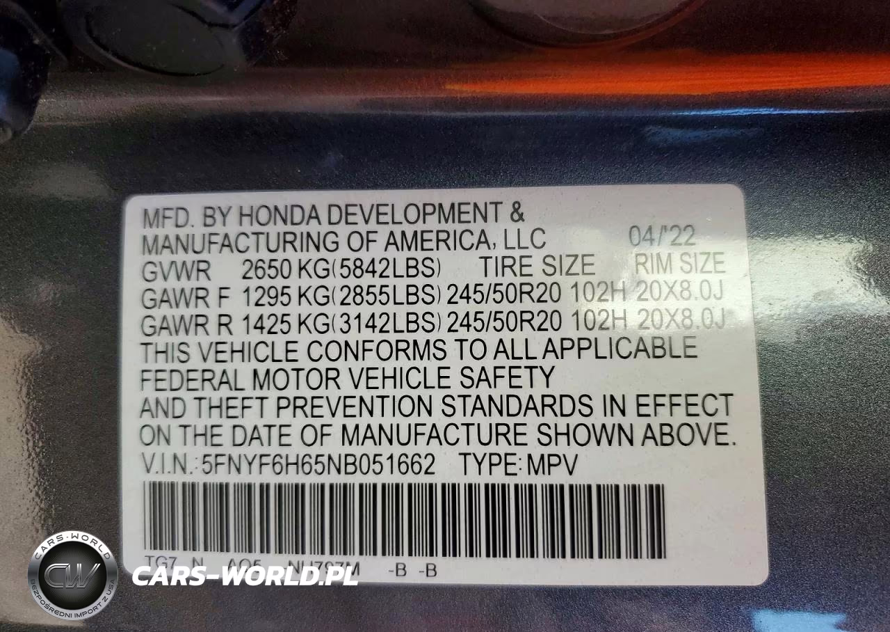 2022 Honda Pilot Touring VIN:5FNYF6H65NB051662 - 13