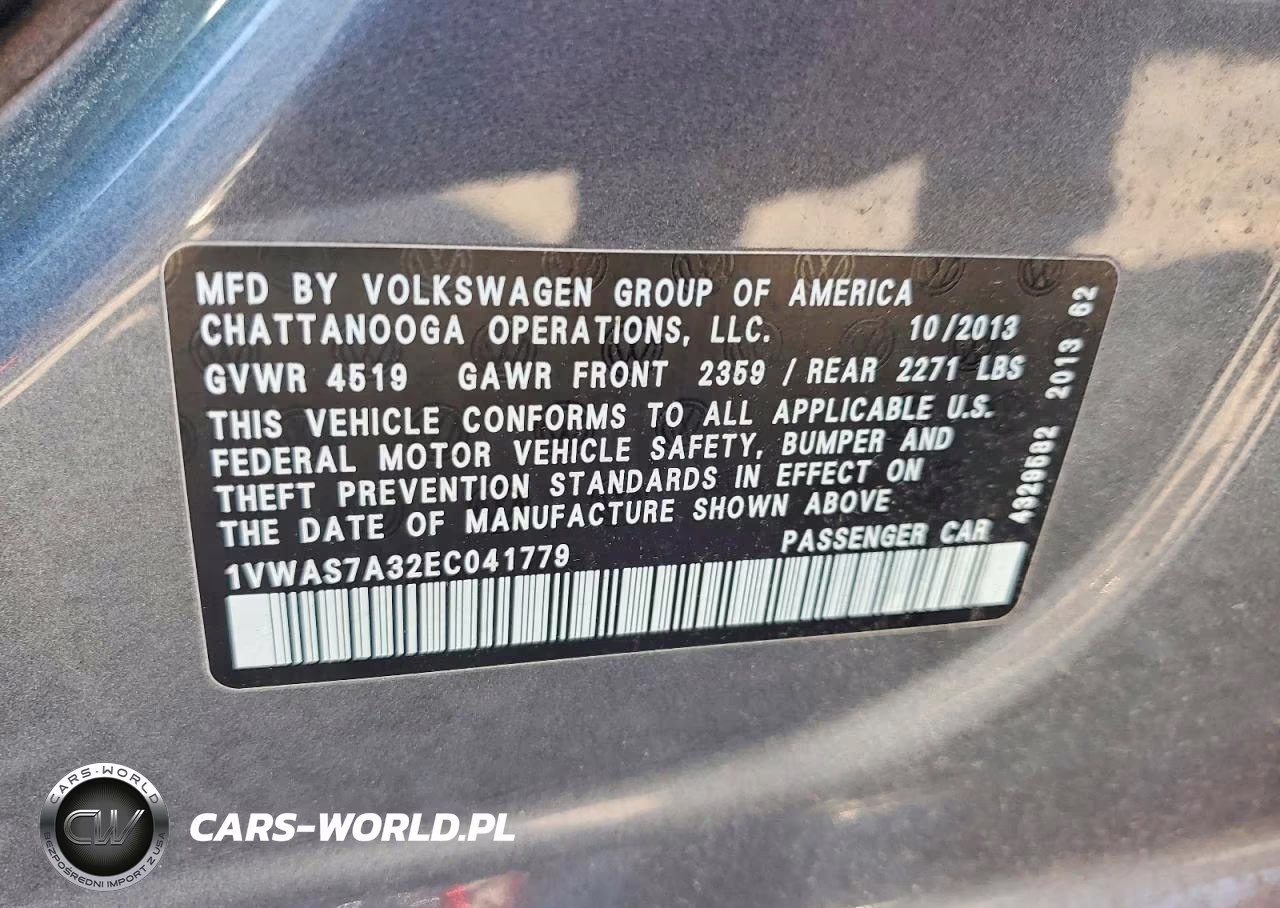 2014 Volkswagen Passat S VIN:1VWAS7A32EC041779 - 12
