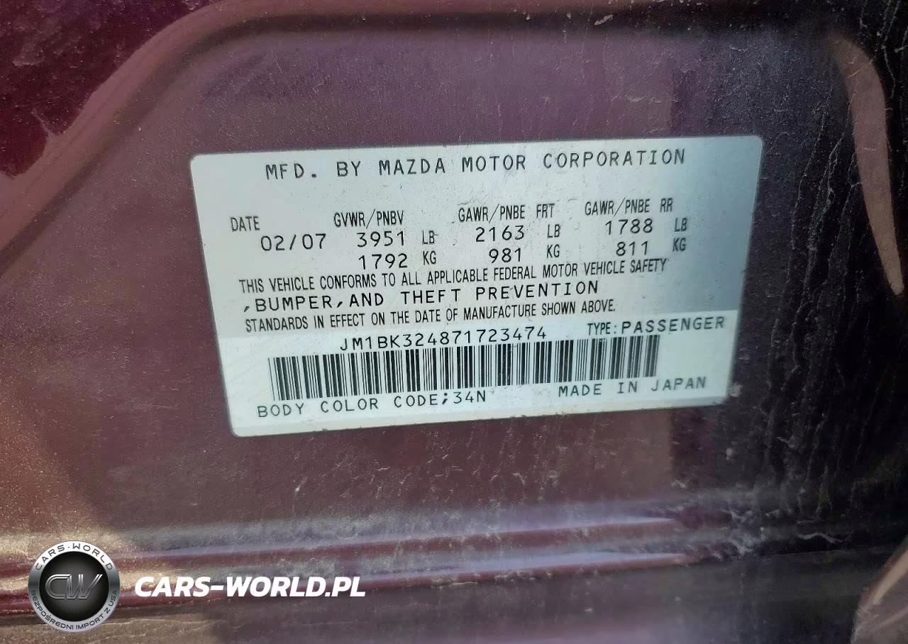 2007 Mazda 3 S VIN:JM1BK324871723474 - 12