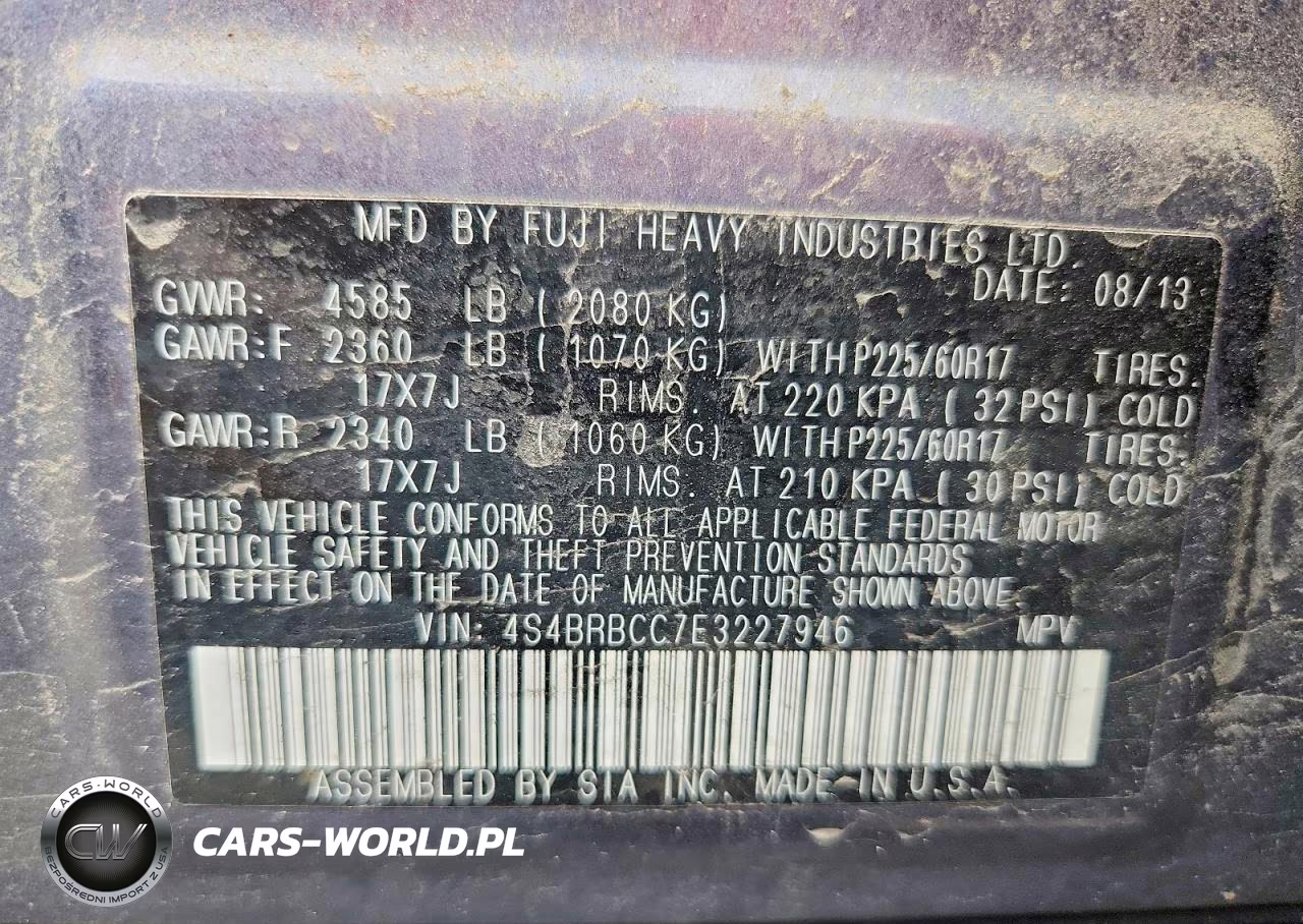 2014 Subaru Outback 2.5I Premium VIN:4S4BRBCC7E3227946 - 14