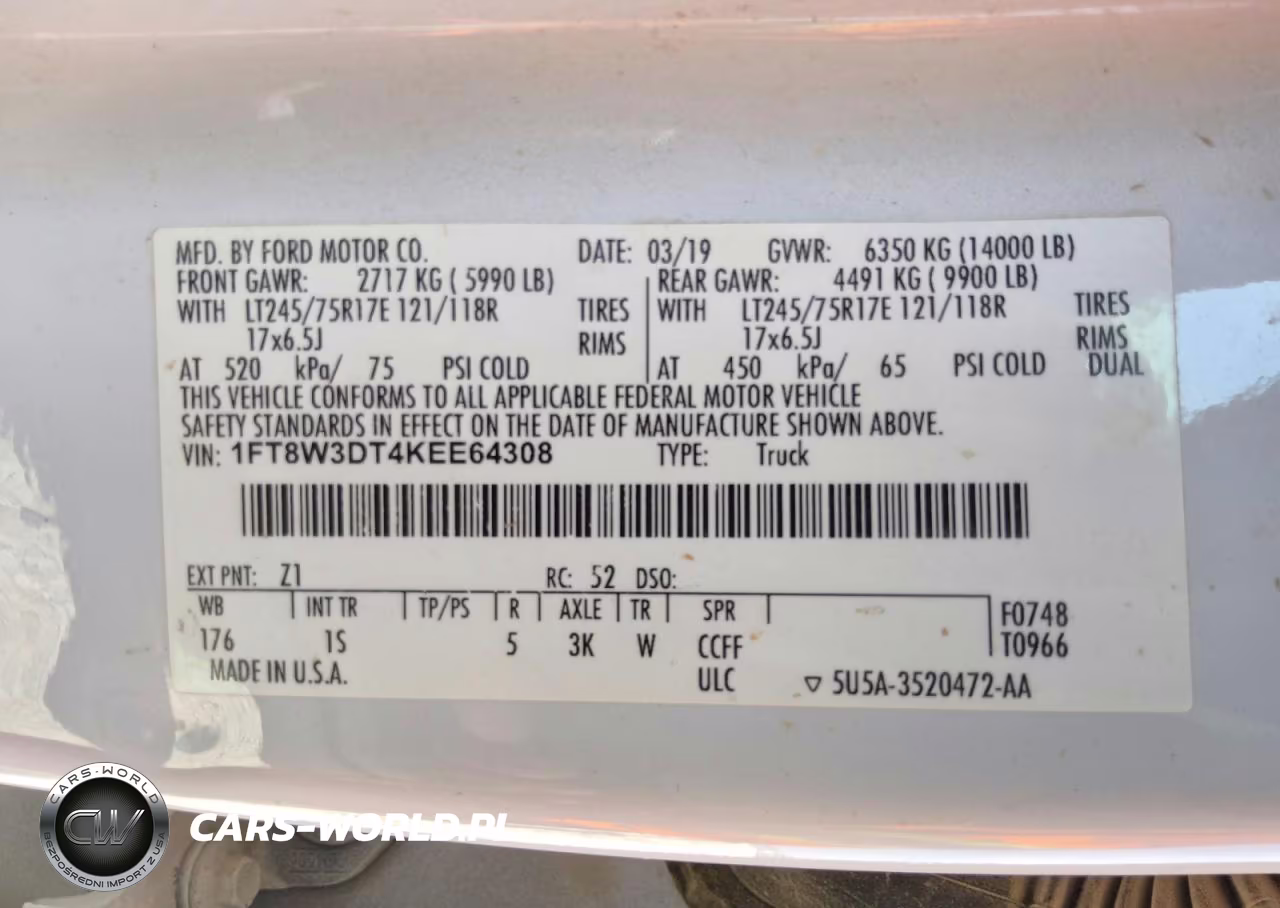 2019 Ford F350 Super Duty VIN:1FT8W3DT4KEE64308 - 12
