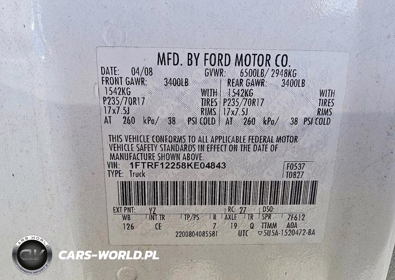2008 Ford F150 VIN:1FTRF12258KE04843 - 12
