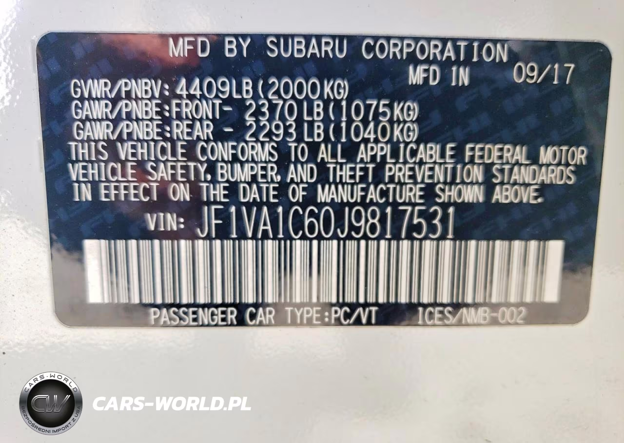 2018 Subaru Wrx Premium VIN:JF1VA1C60J9817531 - 12