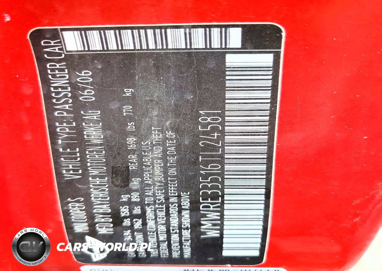2006 Mini Cooper S VIN:WMWRE33516TL24581 - 12
