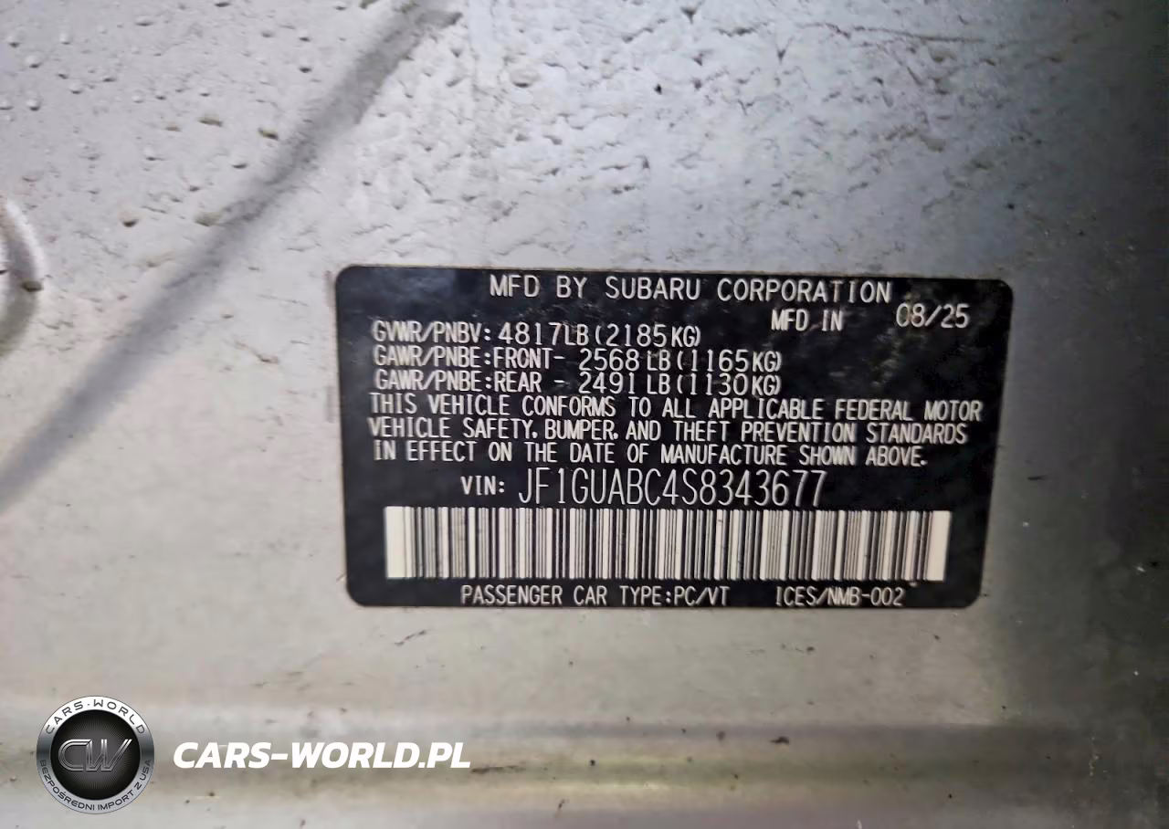 2025 Subaru Impreza VIN:JF1GUABC4S8343677 - 12