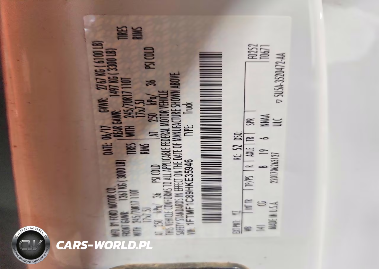 2017 Ford F150 VIN:1FTMF1C89HKE35946 - 13