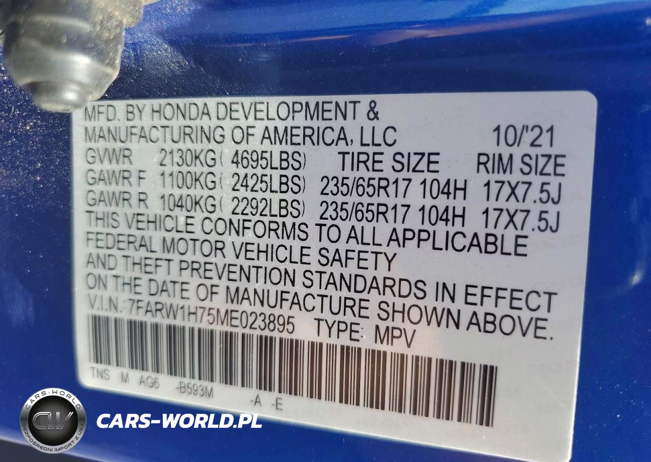 2021 Honda Cr-V Se VIN:7FARW1H75ME023895 - 12