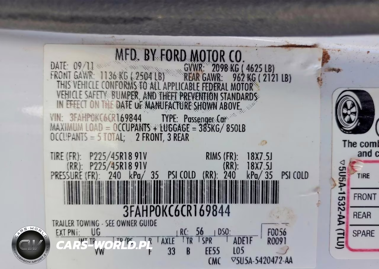 2012 Ford Fusion Sport VIN:3FAHP0KC6CR169844 - 12