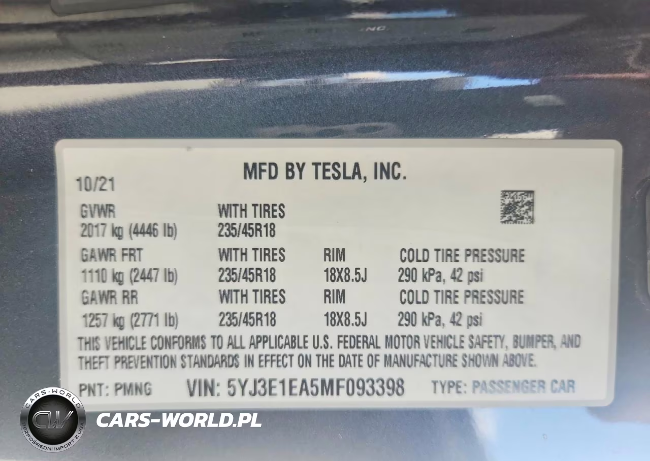 2021 Tesla Model 3 VIN:5YJ3E1EA5MF093398 - 12