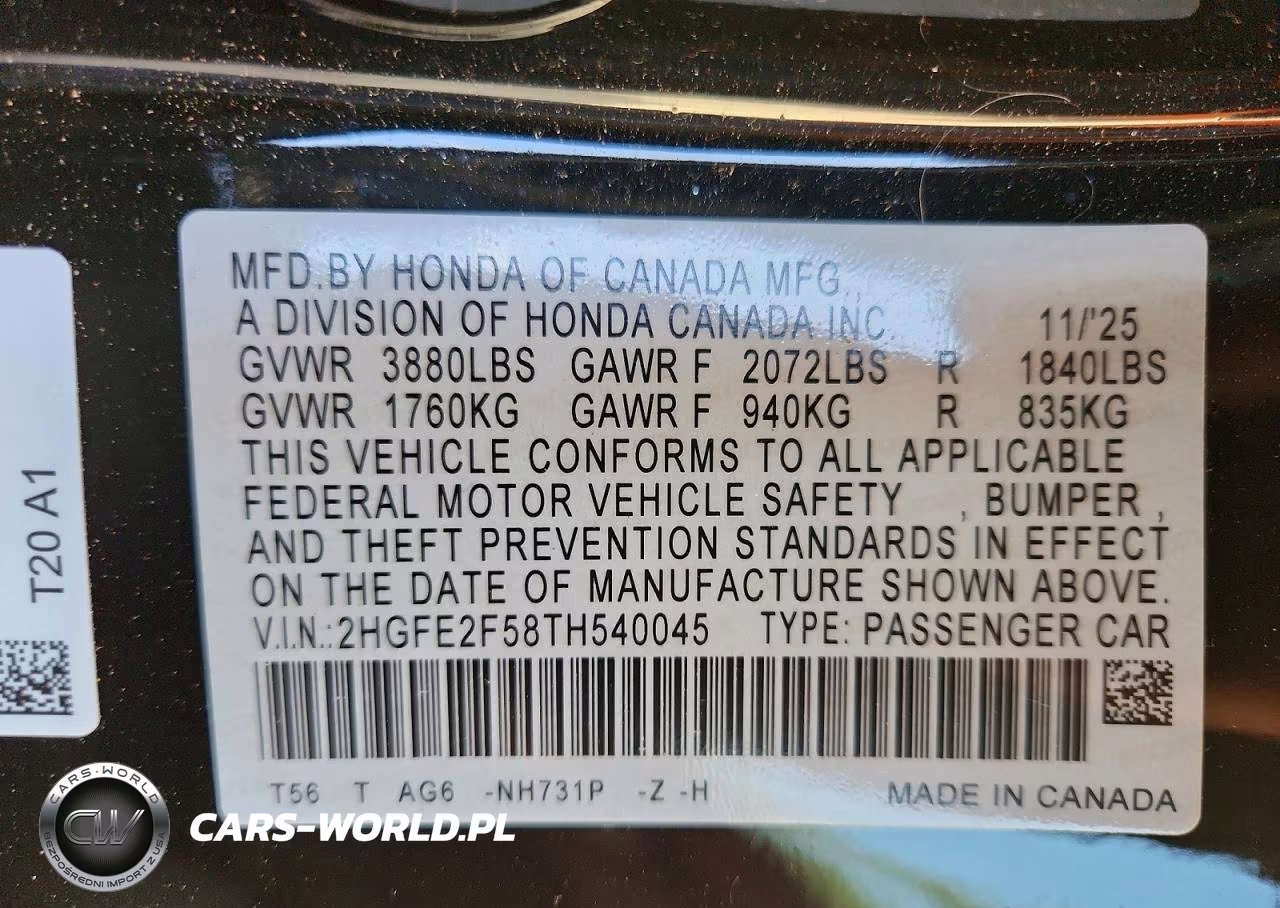 2026 Honda Civic Sport VIN:2HGFE2F58TH540045 - 12