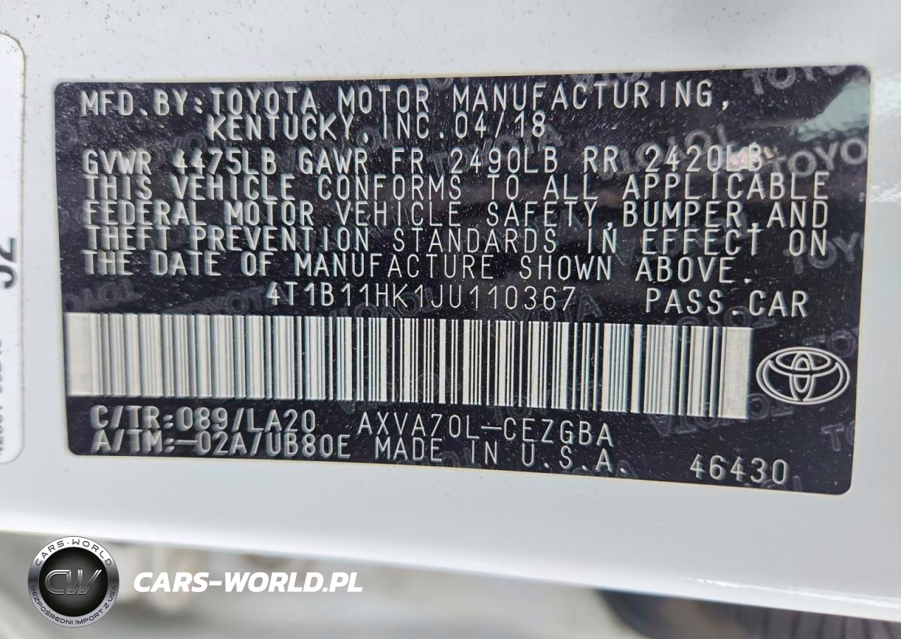 2018 Toyota Camry Xle VIN:4T1B11HK1JU110367 - 12