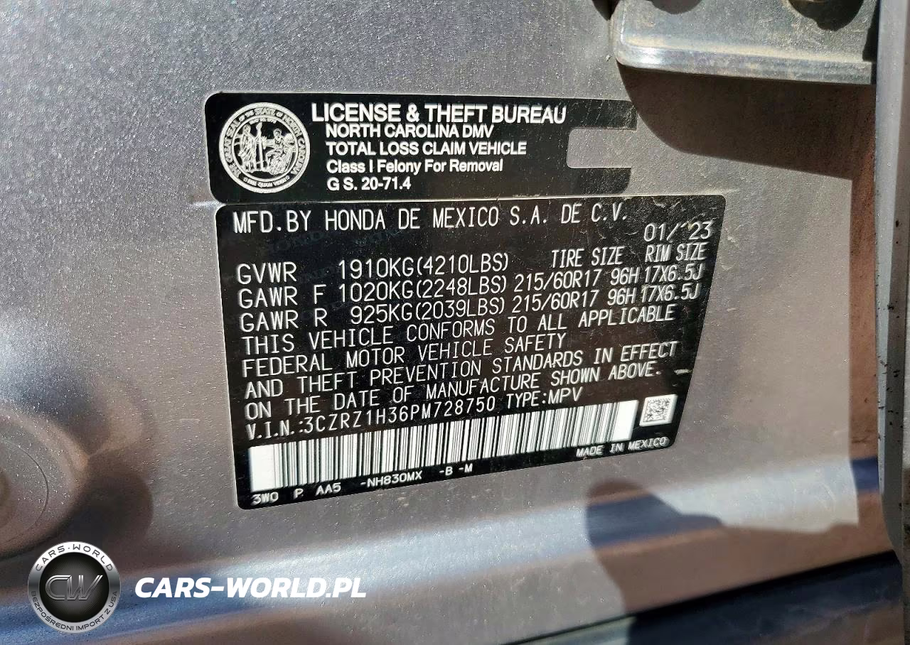 2023 Honda Hr-V Lx VIN:3CZRZ1H36PM728750 - 13