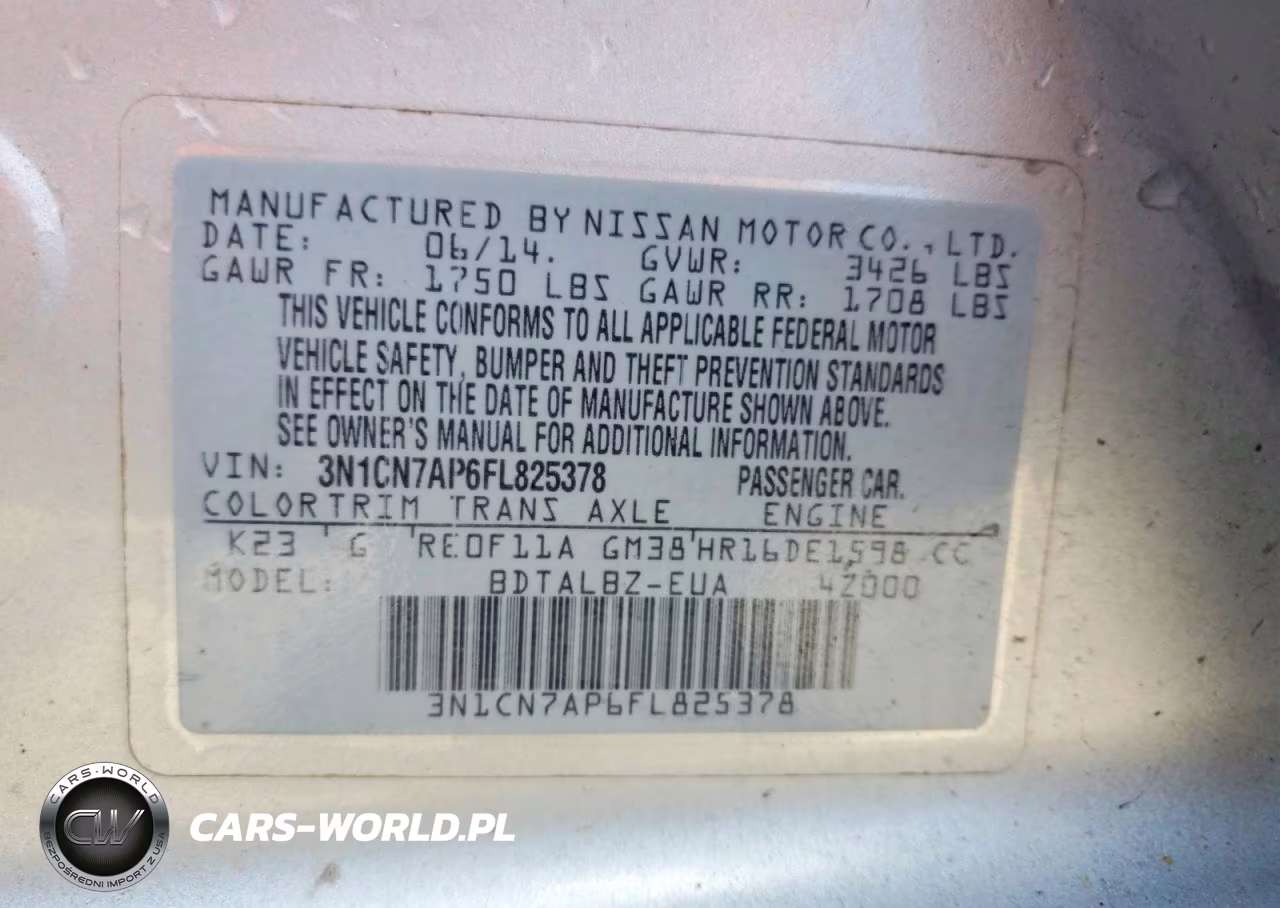 2015 Nissan Versa 1.6 Sv VIN:3N1CN7AP6FL825378 - 12