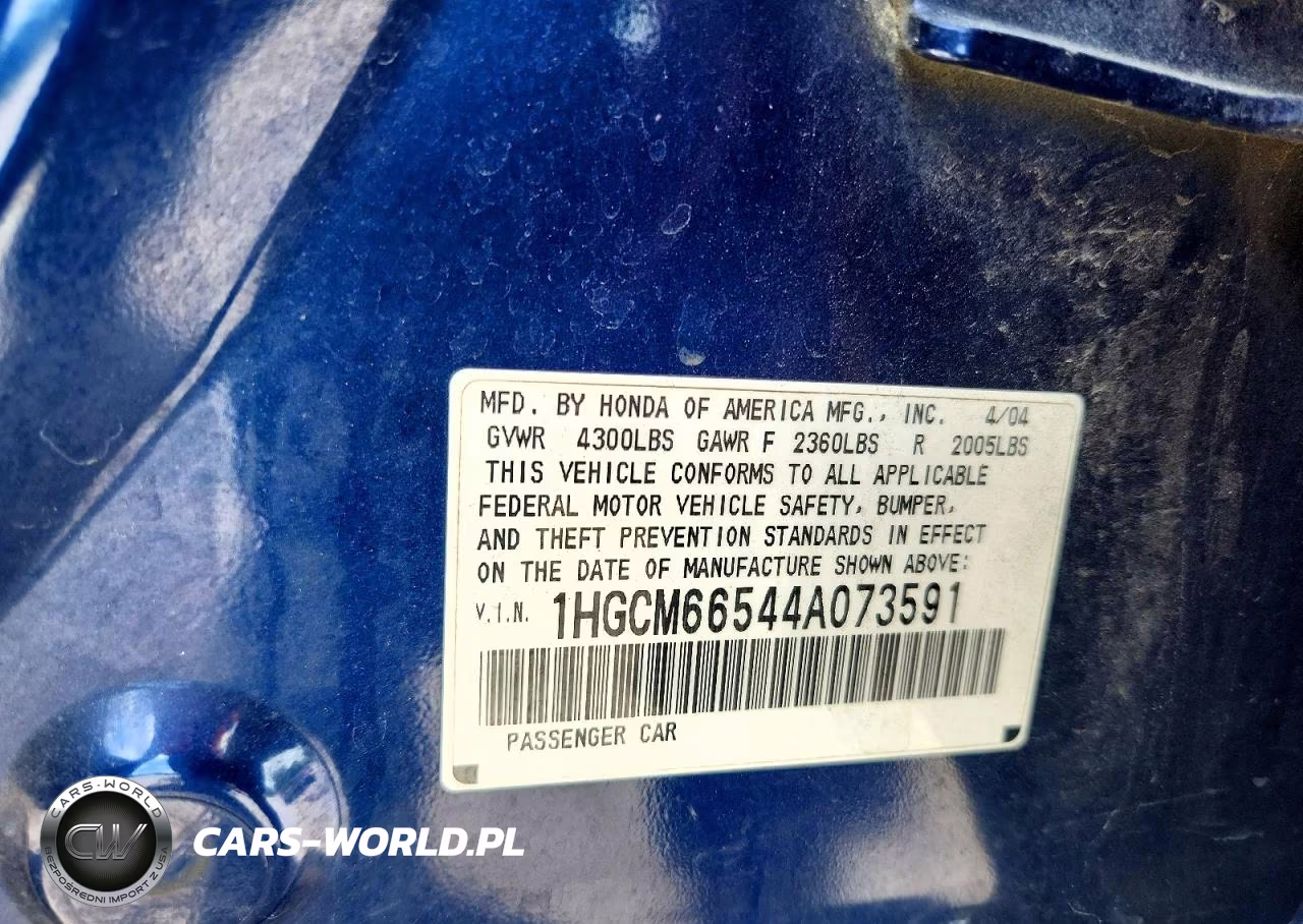 2004 Honda Accord Ex VIN:1HGCM66544A073591 - 13