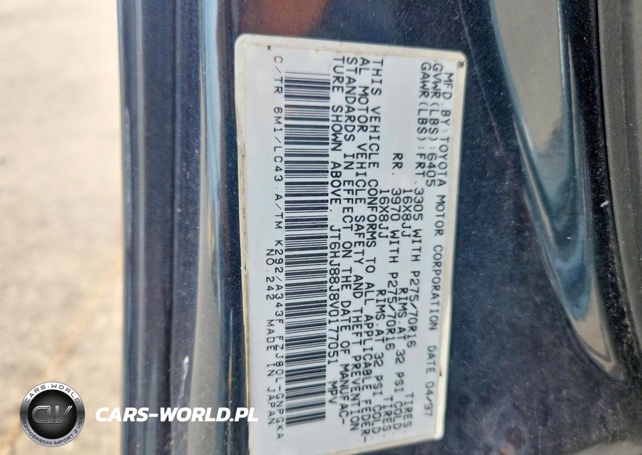 1997 Lexus Lx 450 VIN:JT6HJ88J8V0177051 - 12