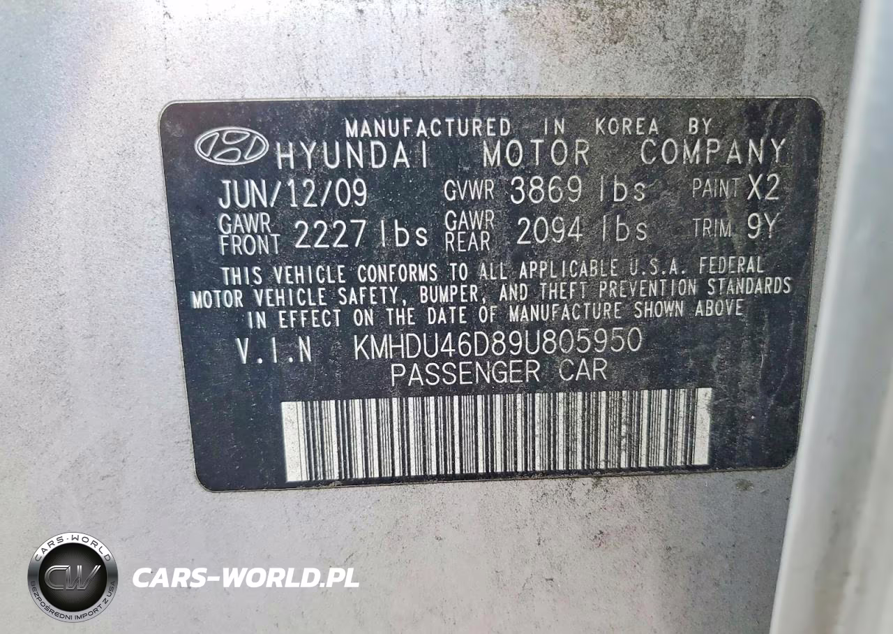 2009 Hyundai Elantra Gls VIN:KMHDU46D89U805950 - 12