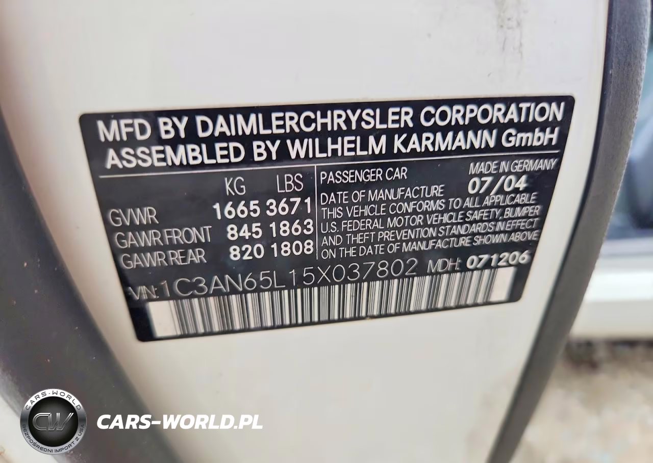 2005 Chrysler Crossfire Limited VIN:1C3AN65L15X037802 - 12