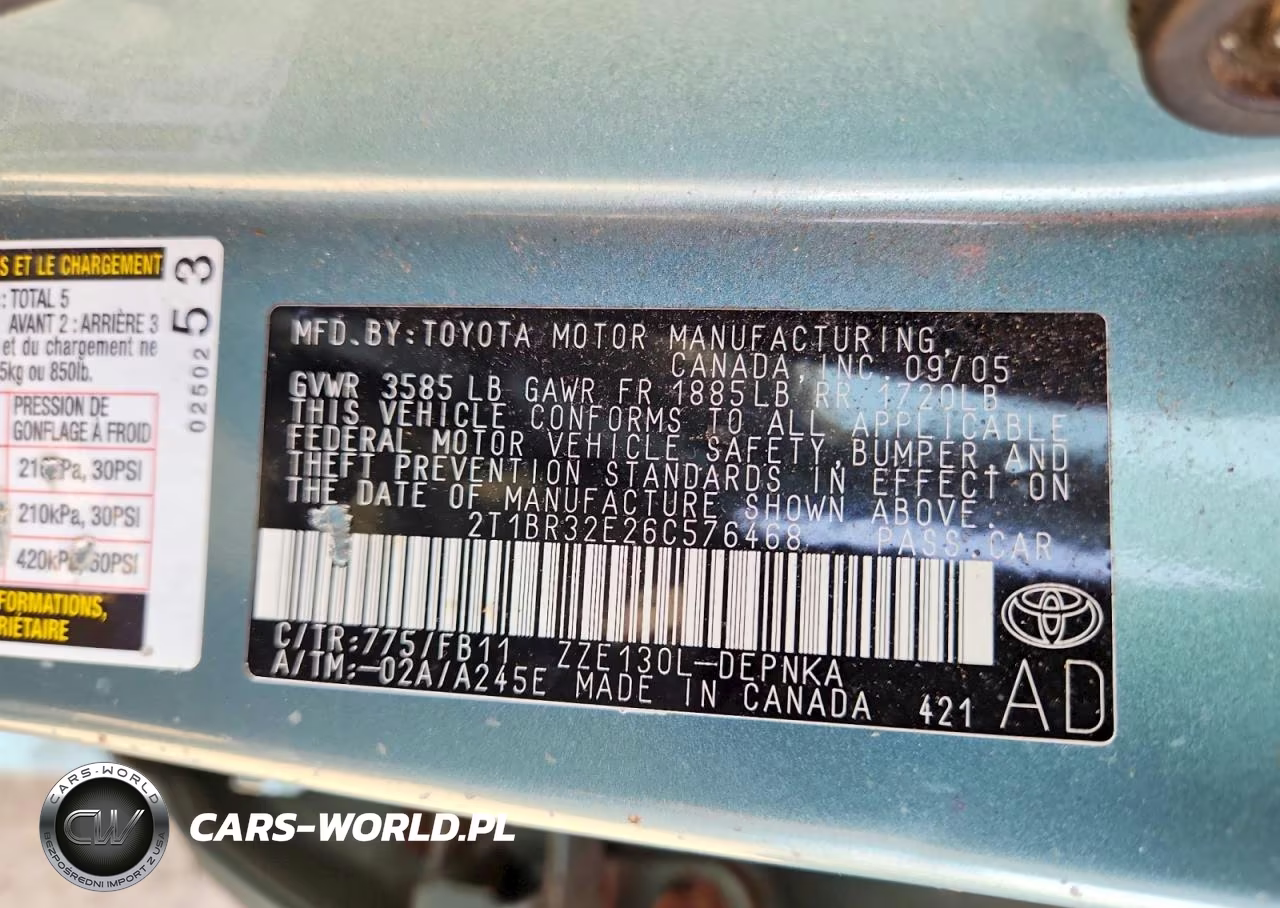 2006 Toyota Corolla Le VIN:2T1BR32E26C576468 - 12