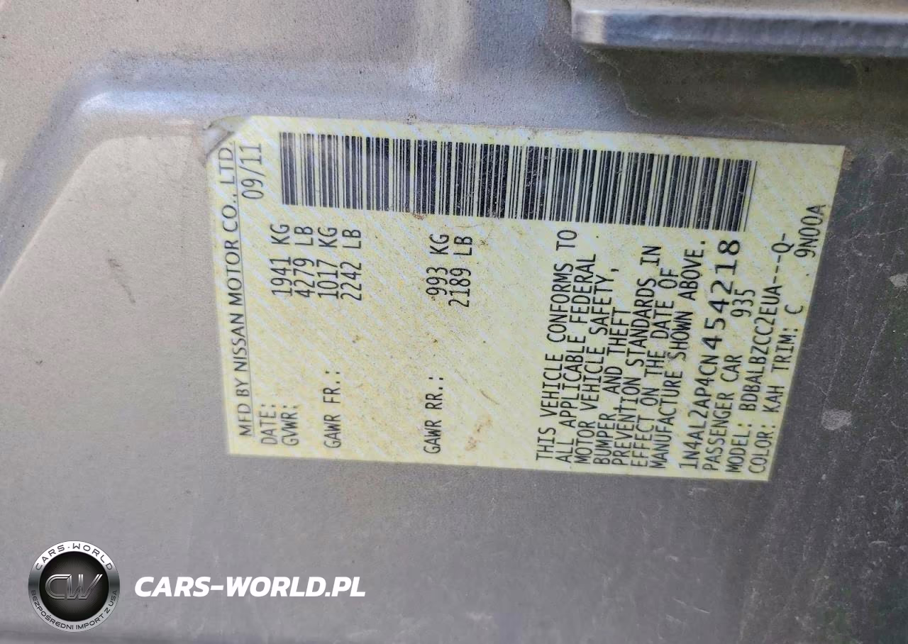 2012 Nissan Altima 2.5 VIN:1N4AL2AP4CN454218 - 13