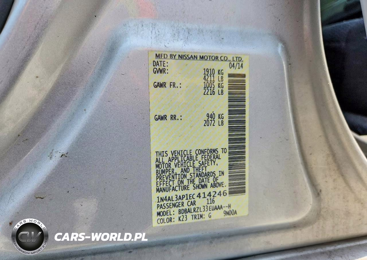 2014 Nissan Altima 2.5 S VIN:1N4AL3AP1EC414246 - 12