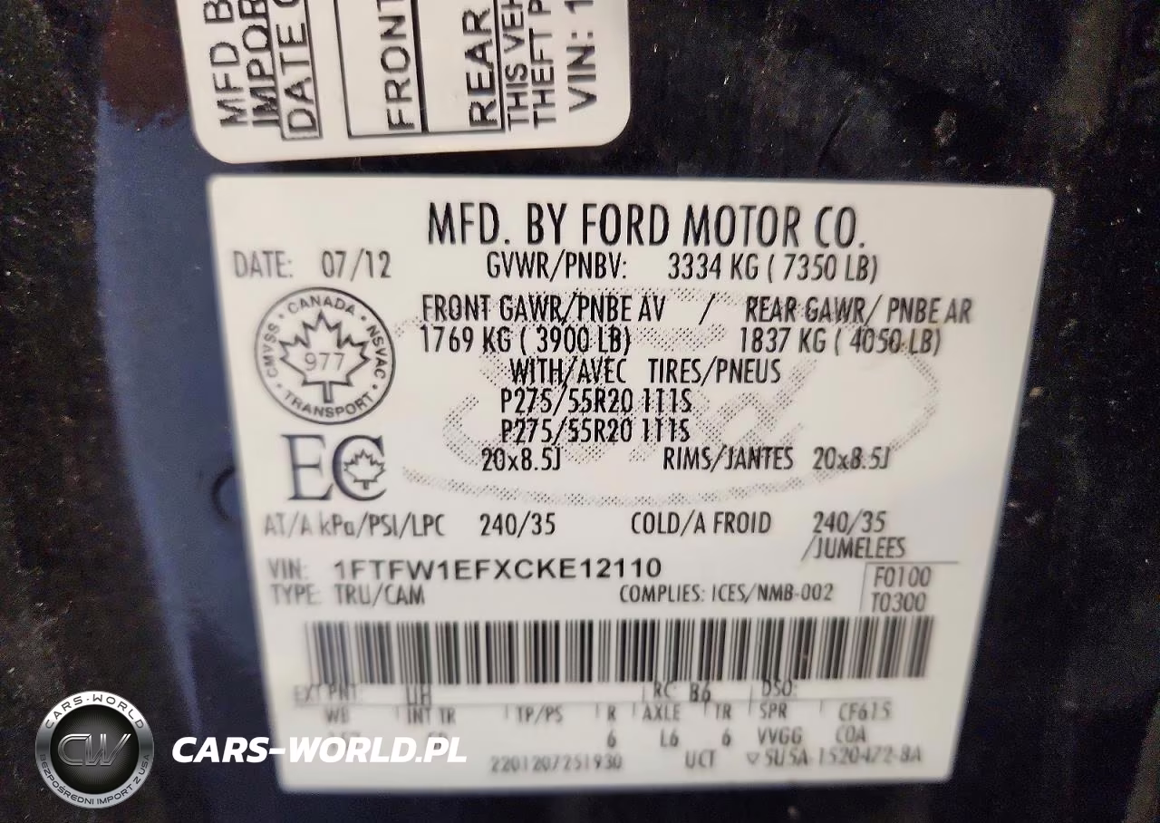 2012 Ford F150 Supercrew VIN:1FTFW1EFXCKE12110 - 12