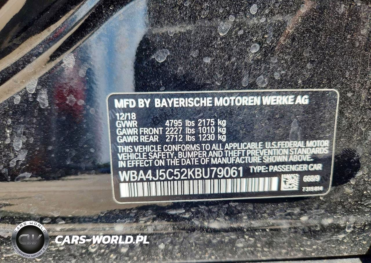 2019 BMW 440I Gran Coupe VIN:WBA4J5C52KBU79061 - 12