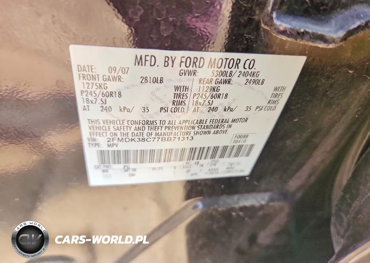 2007 Ford Edge Sel VIN:2FMDK38C77BB71313 - 13
